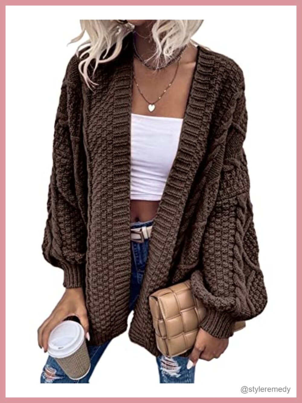 Knitted Cable Cardigan Sweater V-Neck Long Sleeve Pullover Stretch